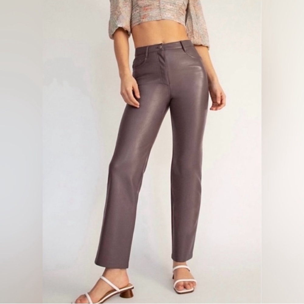Aritzia Wilfred Melina Faux Leather Straight Pant in Sparrow Taupe Size 2 NWT